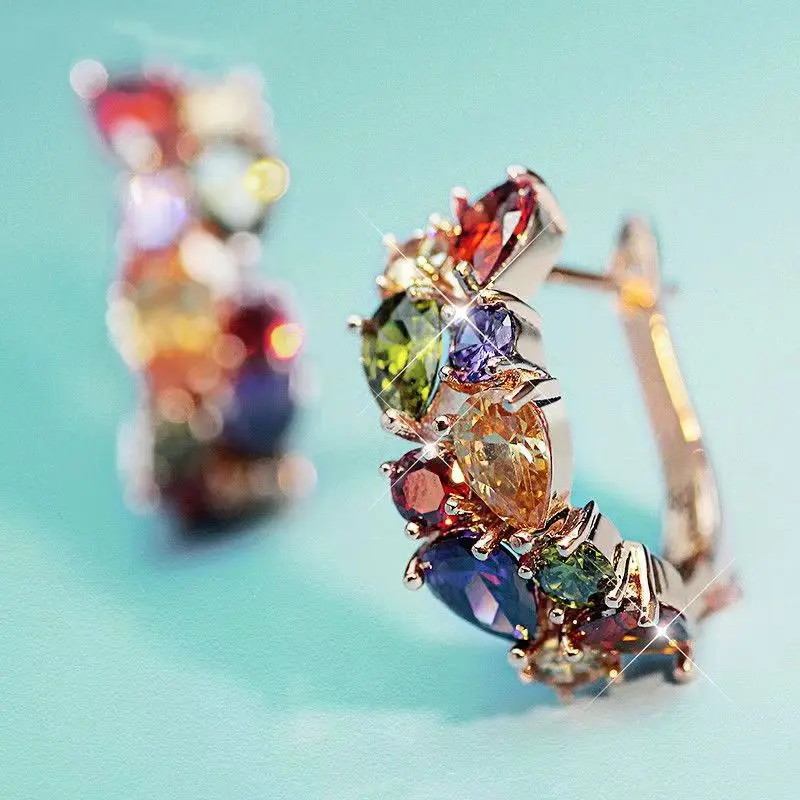 Hot Selling Zircon Ear Buckle Luxury Fashion Earrings Flash CZ Zircon Ear Studs Colors Earrings Women Cheap Brincos