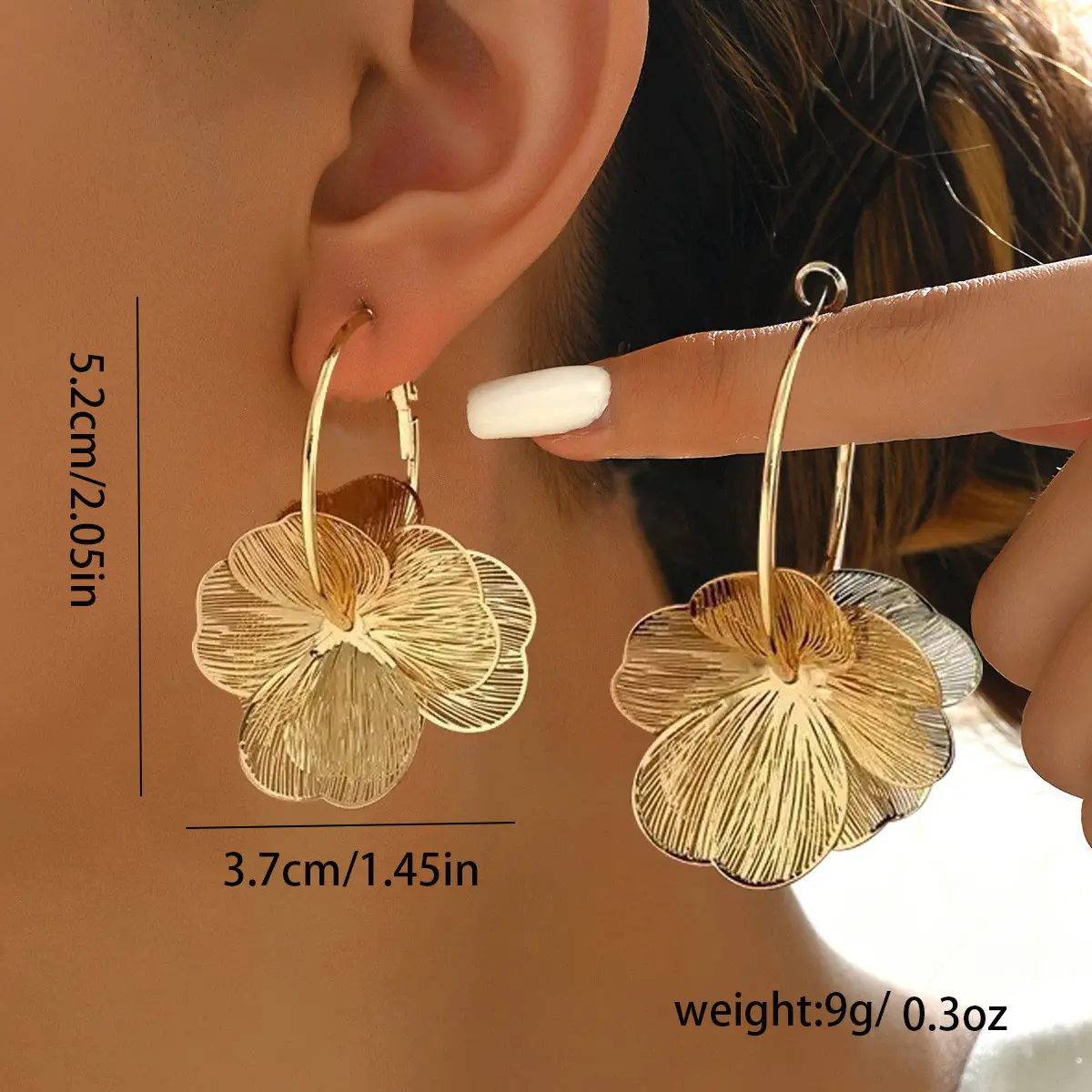 Fashion Gold Silver Double-Layer Hollow Flower Hoop Earring Women Retro Earrings Luxurious Exaggerated Ginkgo Leaf Earrings