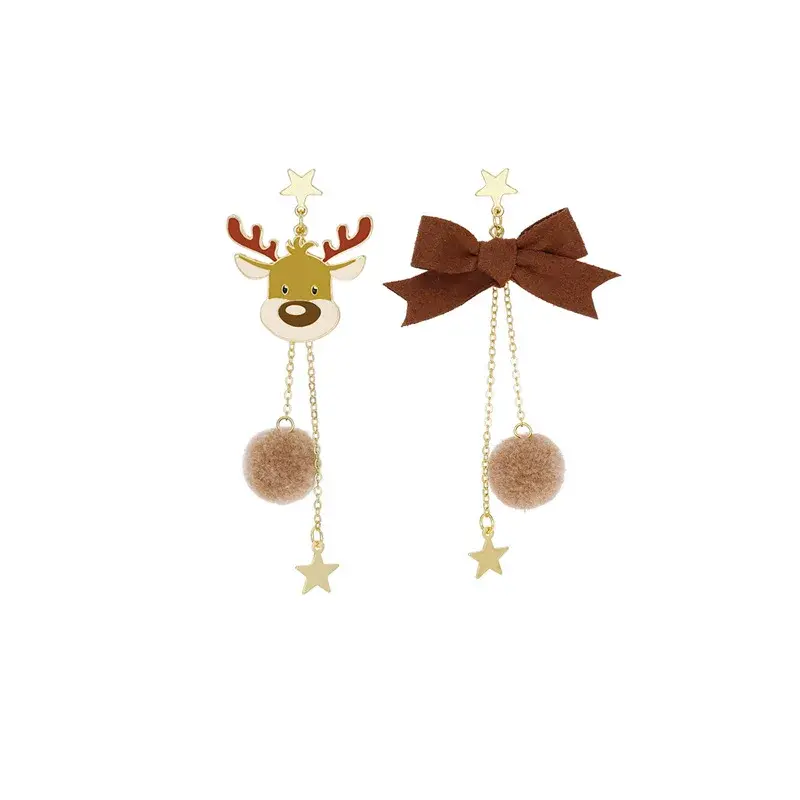 1 Pair New Cute Christmas Elk Dangle Earring for Women Butterfly Knot Star Pendant Drop Earring Fashion Xmas Jewelry Gift