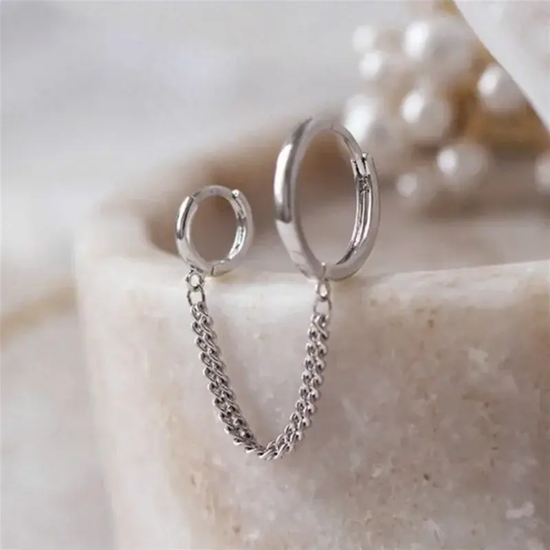 New Double Ear Hole Link Chain Hoop Earring for Women Ear Jewelry Accessories Gift Wholesale 귀걸이 Aretes