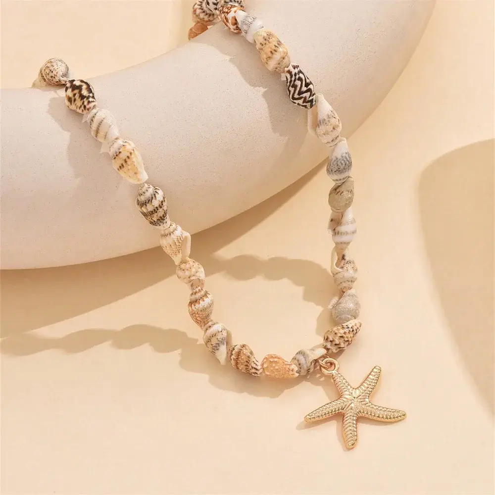 New Fashion Beach Natural Seashell Beaded Necklace Handmade Shell Starfish Pendant Fashion Ocean Inspired Jewelry Choker Women