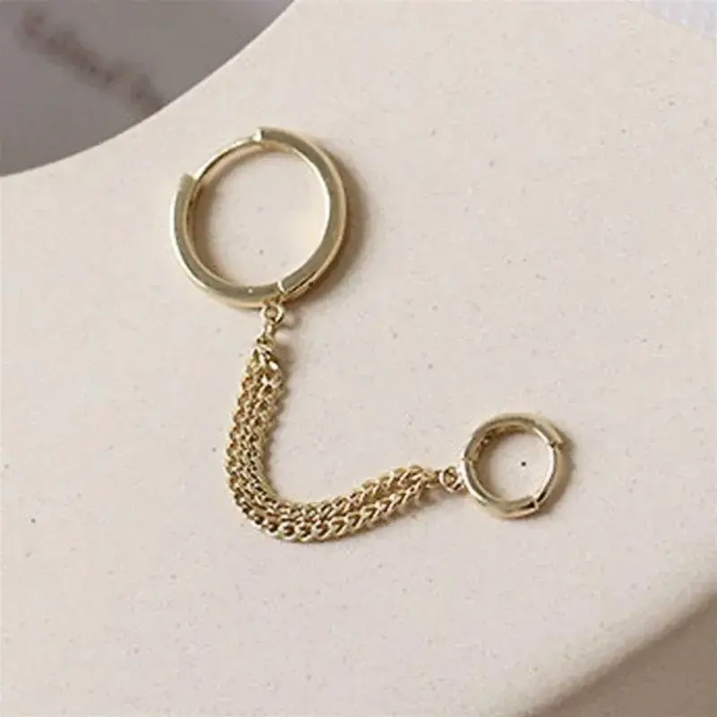 New Double Ear Hole Link Chain Hoop Earring for Women Ear Jewelry Accessories Gift Wholesale 귀걸이 Aretes