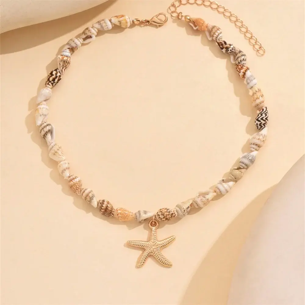 New Fashion Beach Natural Seashell Beaded Necklace Handmade Shell Starfish Pendant Fashion Ocean Inspired Jewelry Choker Women