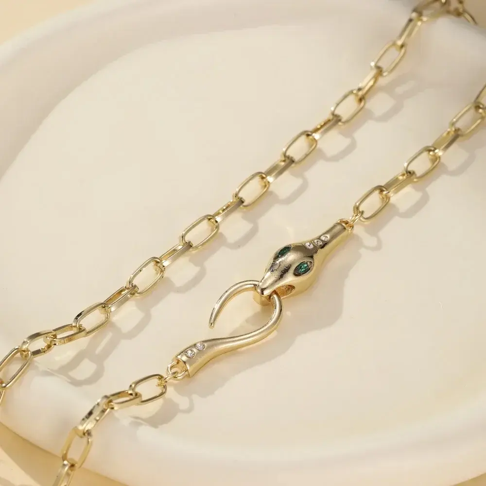 Fashion Gold Snake Design Women's Pendant Necklace Stainles Steel Gold Plated Paperclip Chain Jewelry Luxury Necklace