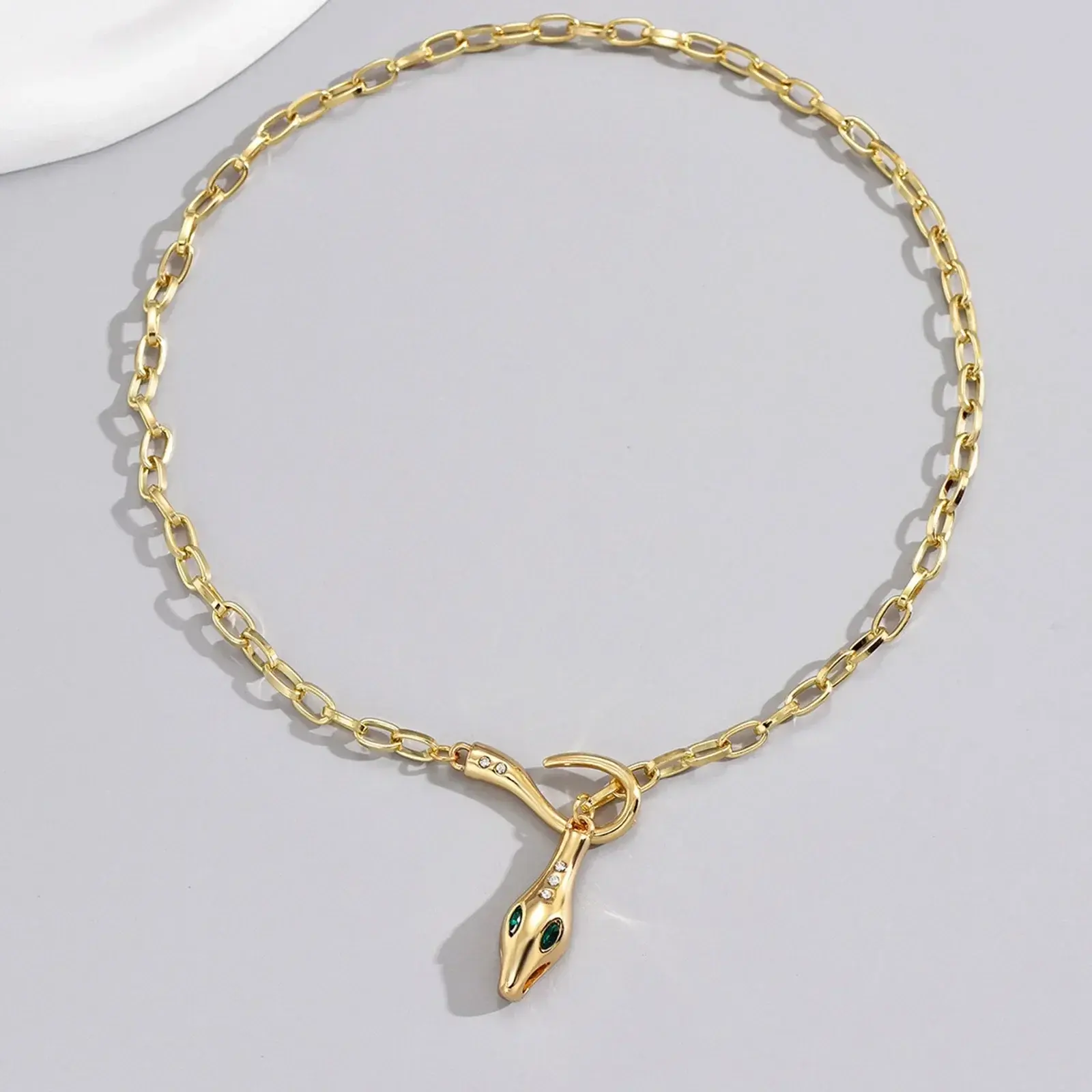 Fashion Gold Snake Design Women's Pendant Necklace Stainles Steel Gold Plated Paperclip Chain Jewelry Luxury Necklace