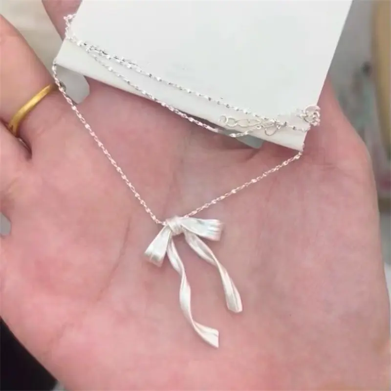 New Korean Exquisite Clavicle Chain Elegant Scrub Bow Fashion Pendant Necklace Student Women Girls Temperament Collar Chain