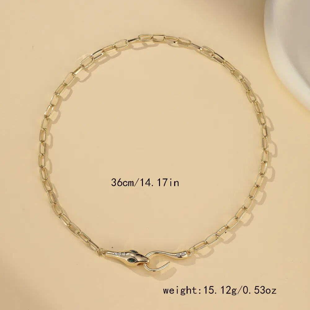 Fashion Gold Snake Design Women's Pendant Necklace Stainles Steel Gold Plated Paperclip Chain Jewelry Luxury Necklace