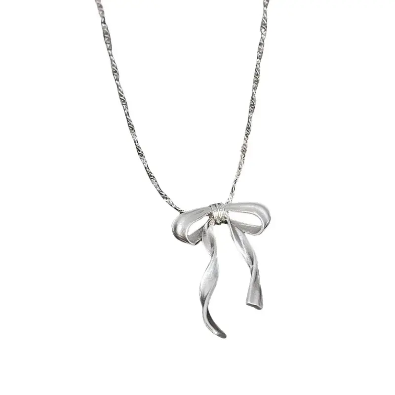New Korean Exquisite Clavicle Chain Elegant Scrub Bow Fashion Pendant Necklace Student Women Girls Temperament Collar Chain