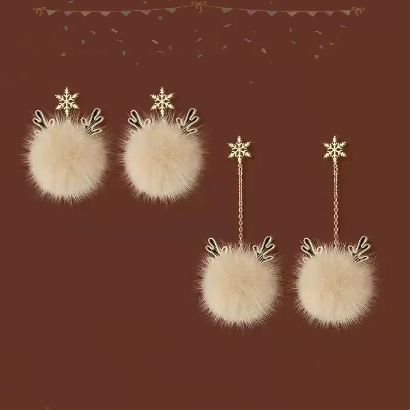 Snowflake Antler Hair Ball Earrings New High-quality Tassel Design Autumn and Winter Christmas Gift Ear Jewelry Wholesale