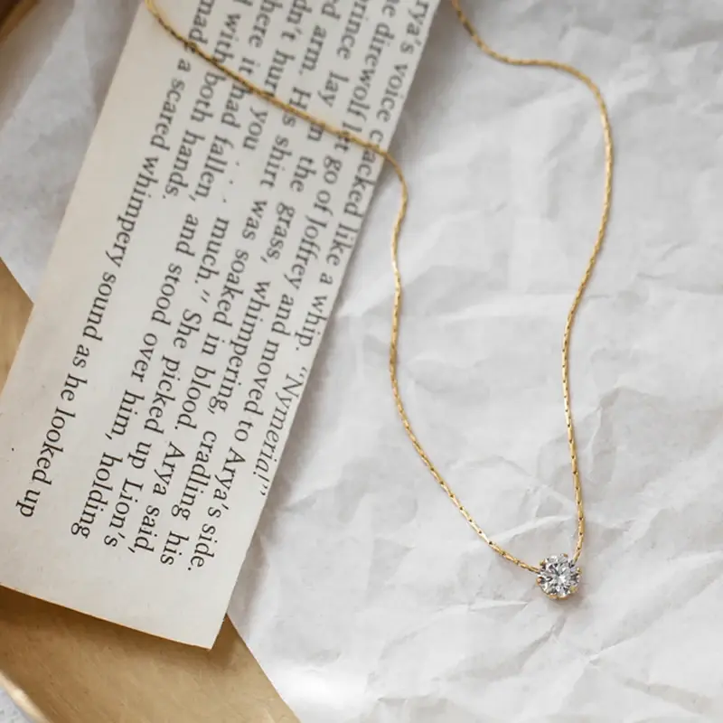 Fashion Dainty Minimalist Solitaire Zircon Charm Necklace Anti Tarnish Stainless Steel Chain Round Clear Cz Stone Necklace New