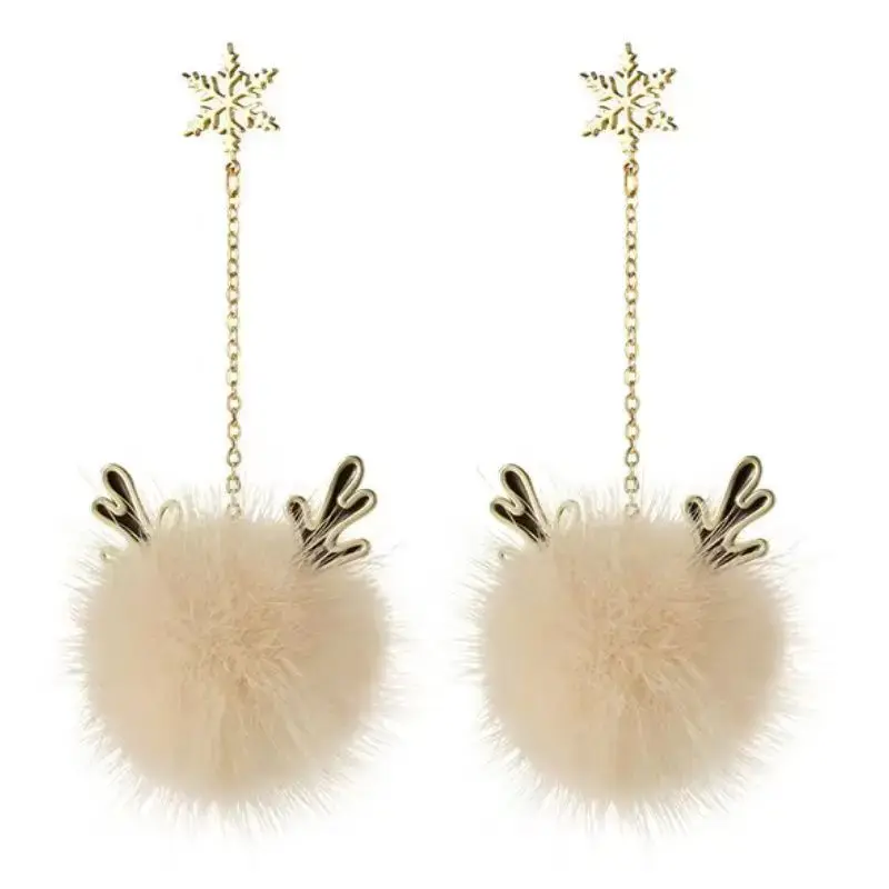 Snowflake Antler Hair Ball Earrings New High-quality Tassel Design Autumn and Winter Christmas Gift Ear Jewelry Wholesale