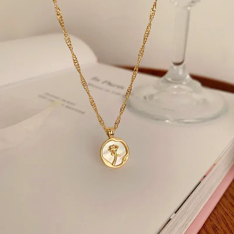 French Romantic Rose Elegant White Enamel Camellia Flower Pendant Necklace Women's Fashion Jewelry Luxury Accessories for Girls