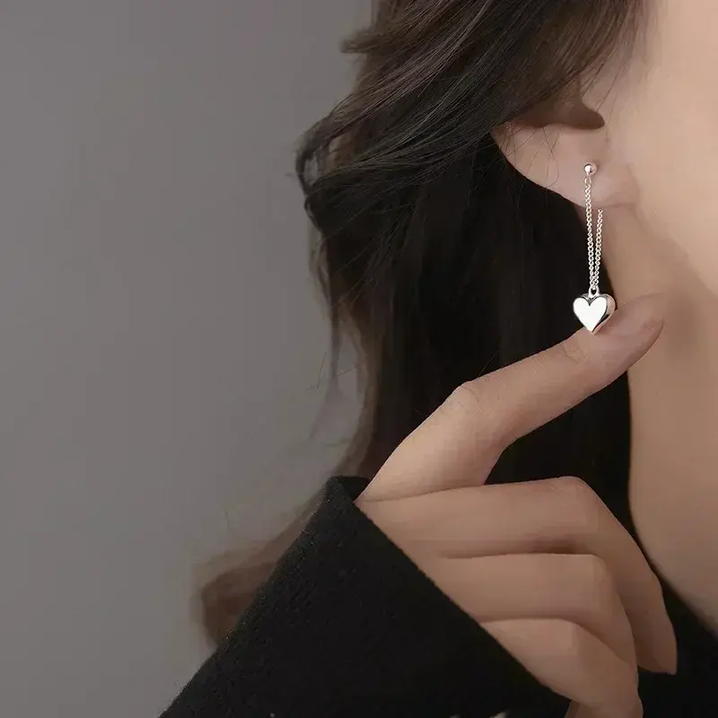 1 Pair New Silvery Earrings for Women Heart Chain Earring Jewelry Prevent Allergy Party Accessories Gift Heart Earrings