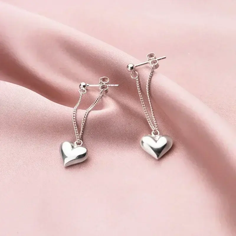 1 Pair New Silvery Earrings for Women Heart Chain Earring Jewelry Prevent Allergy Party Accessories Gift Heart Earrings