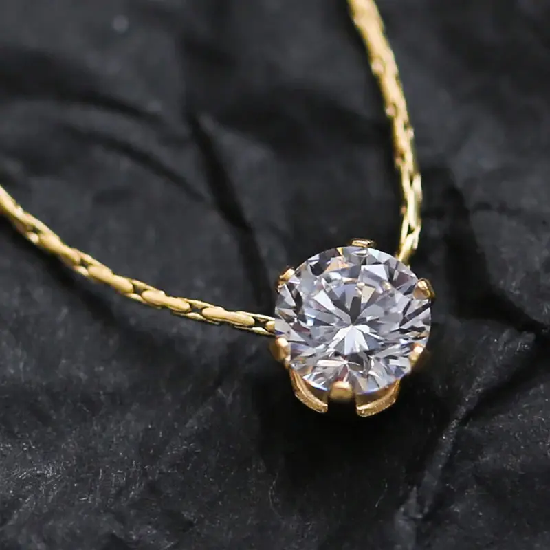 Fashion Dainty Minimalist Solitaire Zircon Charm Necklace Anti Tarnish Stainless Steel Chain Round Clear Cz Stone Necklace New