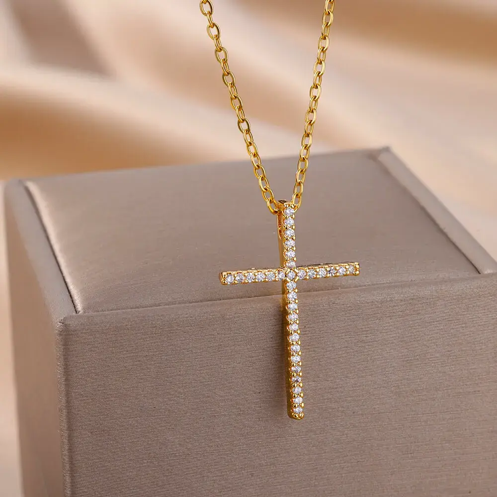 New Goth Cross Jesus Pendant Necklace for Women Stainless Steel Luxury Necklace Trend Couple Jewelry Collares Mujer