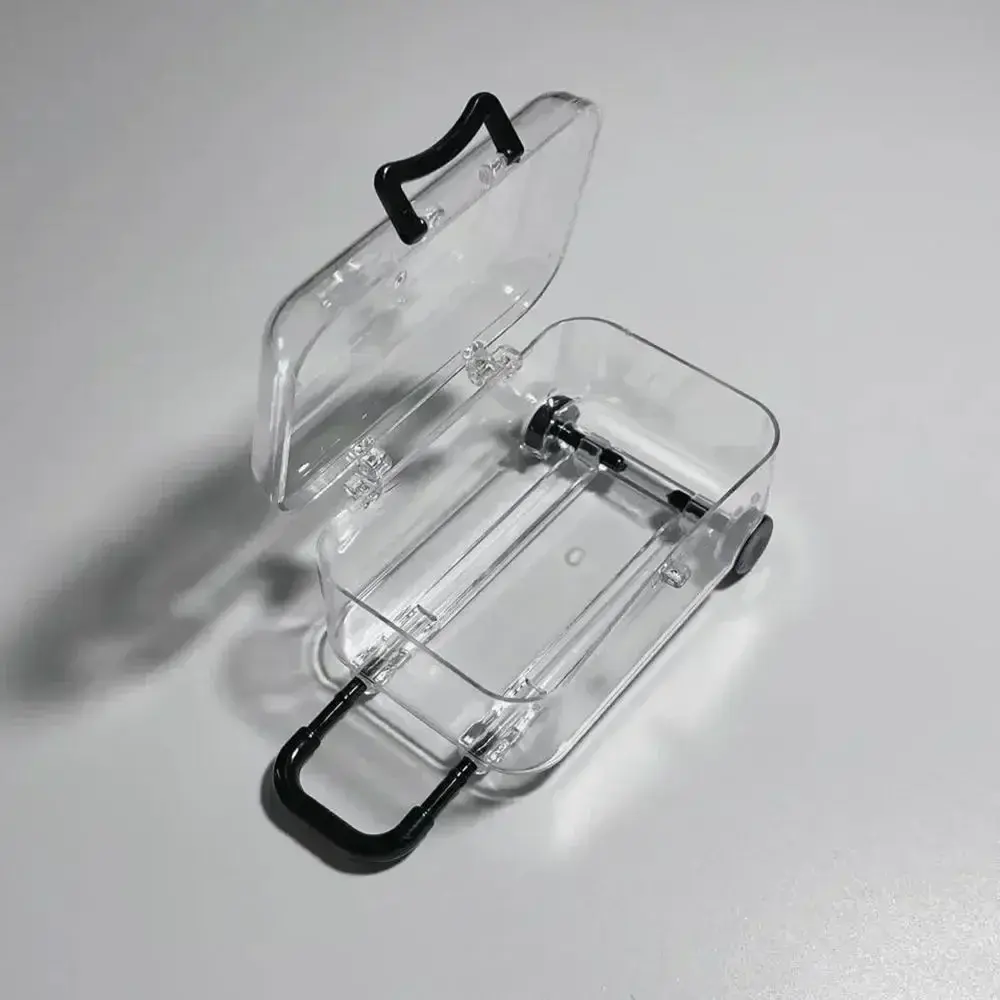 Creative Mini Transparent Plastic Suitcase Storage Boxes Retractable Wheels Jewelry Snack Organizer Cart Luggage Compartment