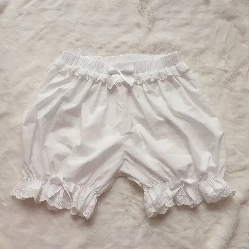 Sweet Cute Lace Bowknot White Ruffles Women Girl Kawaii Panties Lolita Safety Shorts Pants Elastic Vintage Victorian Bloomers
