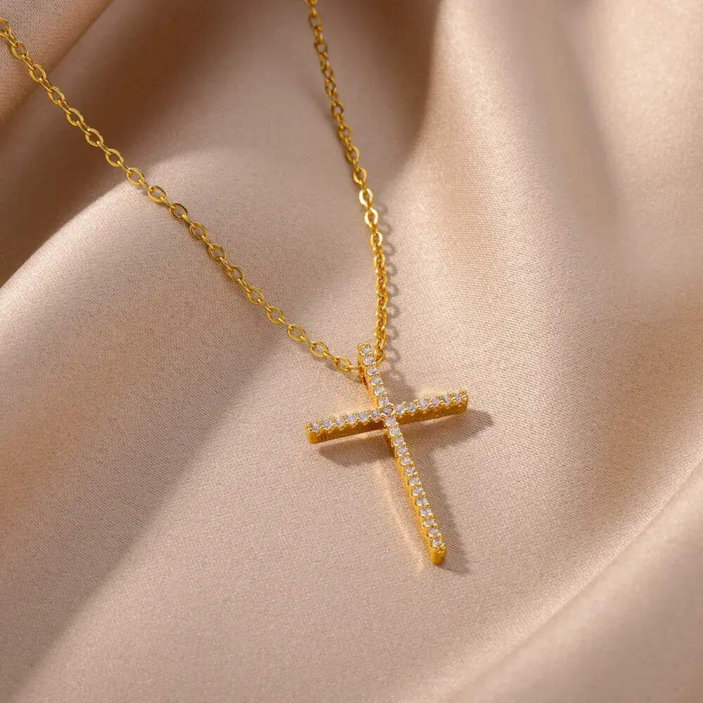New Goth Cross Jesus Pendant Necklace for Women Stainless Steel Luxury Necklace Trend Couple Jewelry Collares Mujer