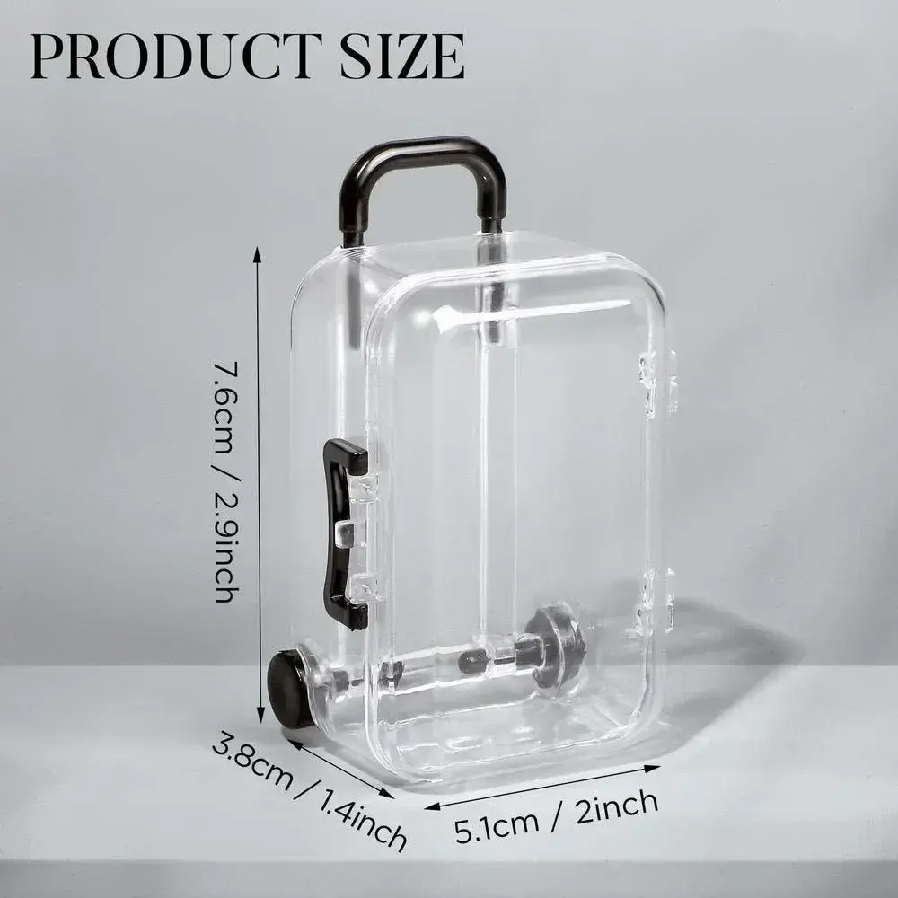 Creative Mini Transparent Plastic Suitcase Storage Boxes Retractable Wheels Jewelry Snack Organizer Cart Luggage Compartment