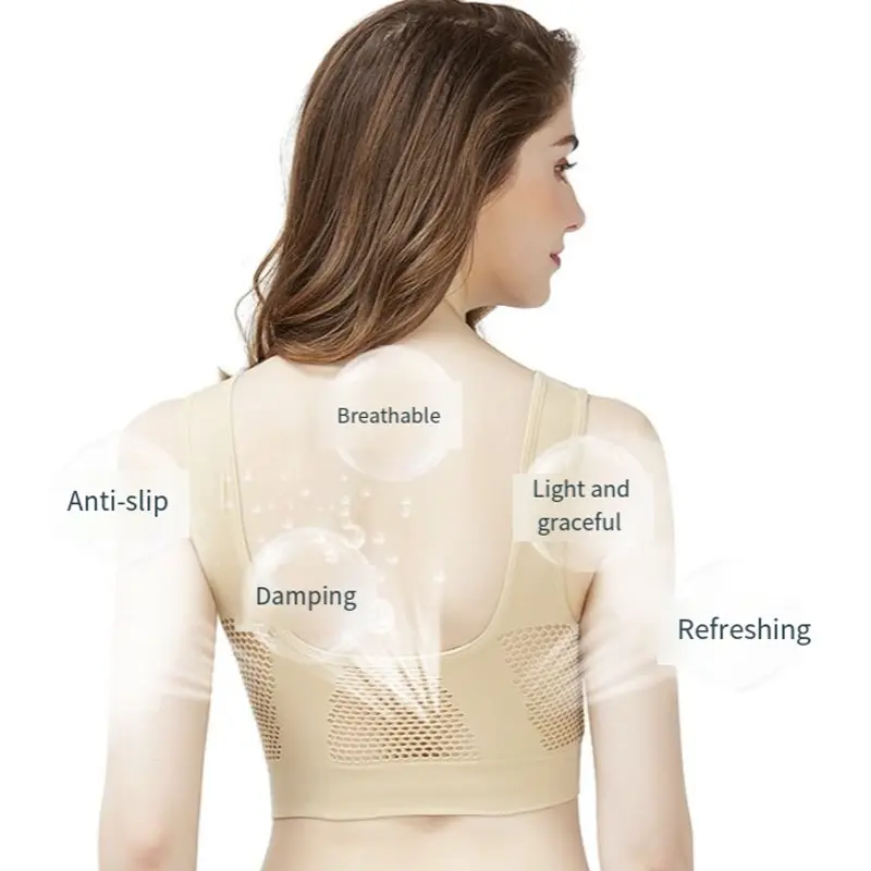 Women Sports Bra Breathable Shockproof Large Size No Steel Ring Seamless Underwear Chest Pad Runing Sport Hollow Mesh Vest Bras