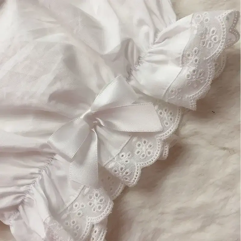 Sweet Cute Lace Bowknot White Ruffles Women Girl Kawaii Panties Lolita Safety Shorts Pants Elastic Vintage Victorian Bloomers