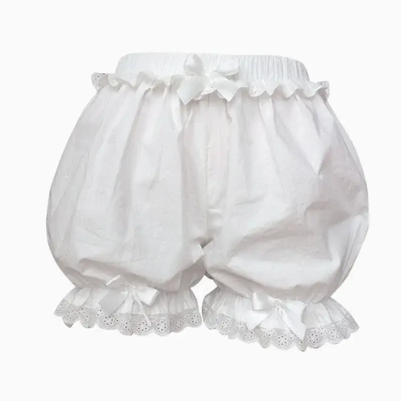 Sweet Cute Lace Bowknot White Ruffles Women Girl Kawaii Panties Lolita Safety Shorts Pants Elastic Vintage Victorian Bloomers
