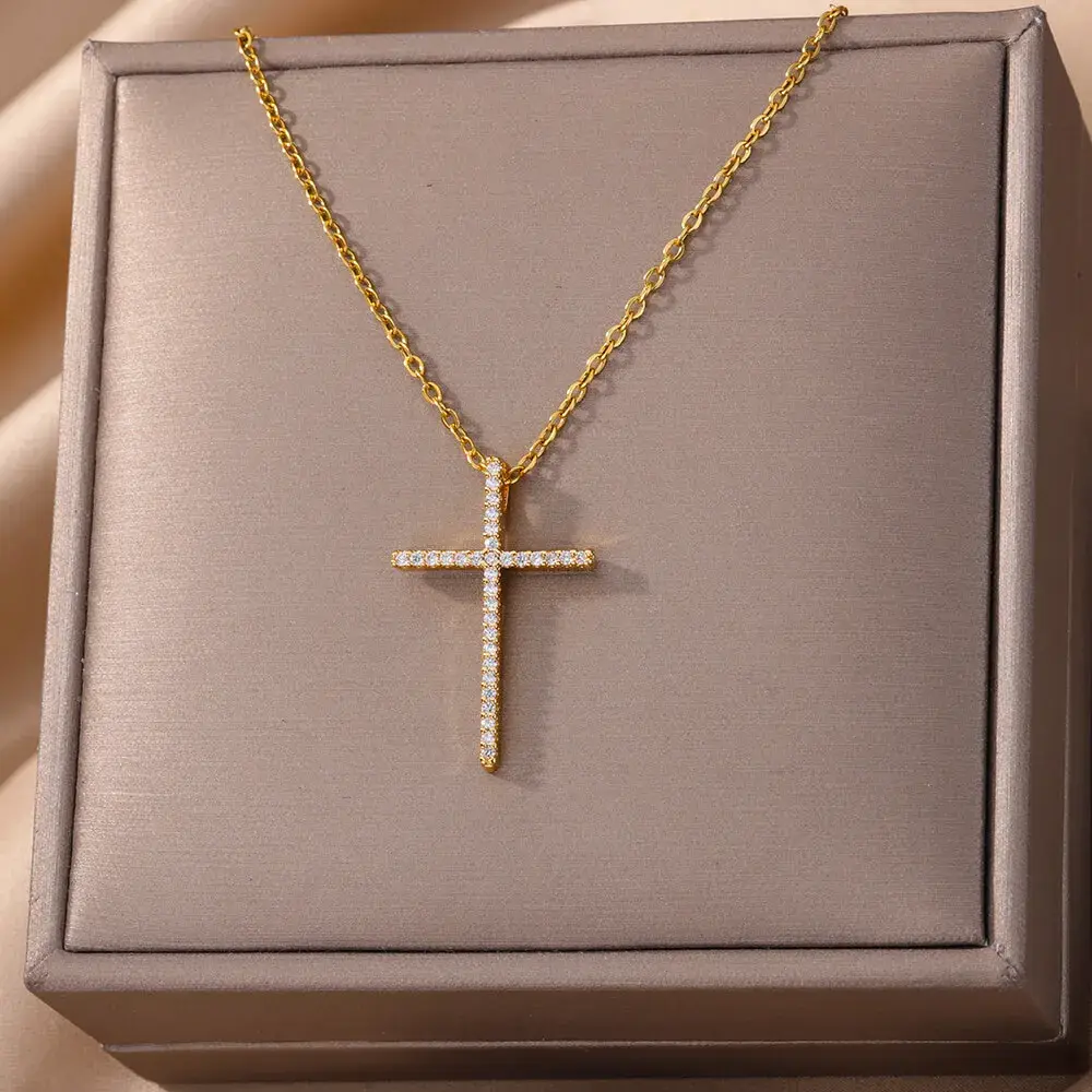 New Goth Cross Jesus Pendant Necklace for Women Stainless Steel Luxury Necklace Trend Couple Jewelry Collares Mujer