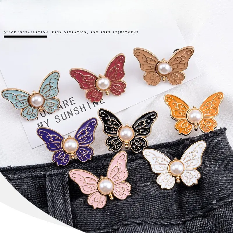 1/2pcs No Sewing Required Adjustable Butterfly Waist Button for Tighting Waistline of Pants Jeans Skirts Waist Reduce Buckles