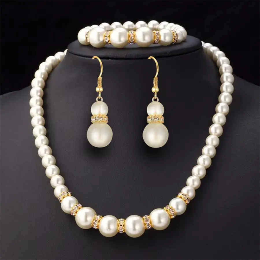 4Pcs/Set Fashion Women's Pearl Jewelry Set Simulated Pearls Earrings Necklaces Bracelets Luxury Jewelry Set Best Sellers Gift