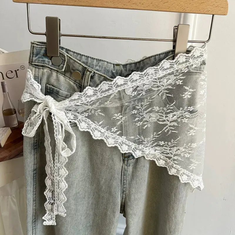 New Y2K Stacked Lace Half Skirt Women Sexy Lace Tulle Bandage Skirt Layering Butt Curtain Short Skirt Flower Triangle Hair Scarf
