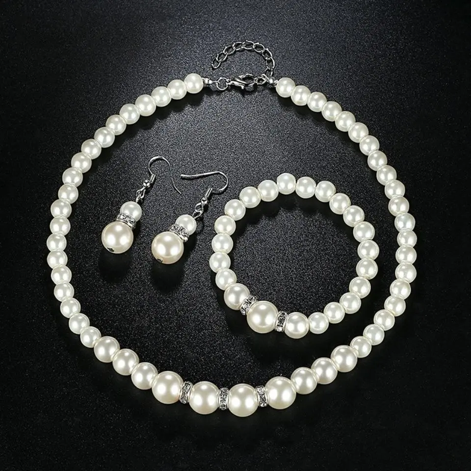 4Pcs/Set Fashion Women's Pearl Jewelry Set Simulated Pearls Earrings Necklaces Bracelets Luxury Jewelry Set Best Sellers Gift