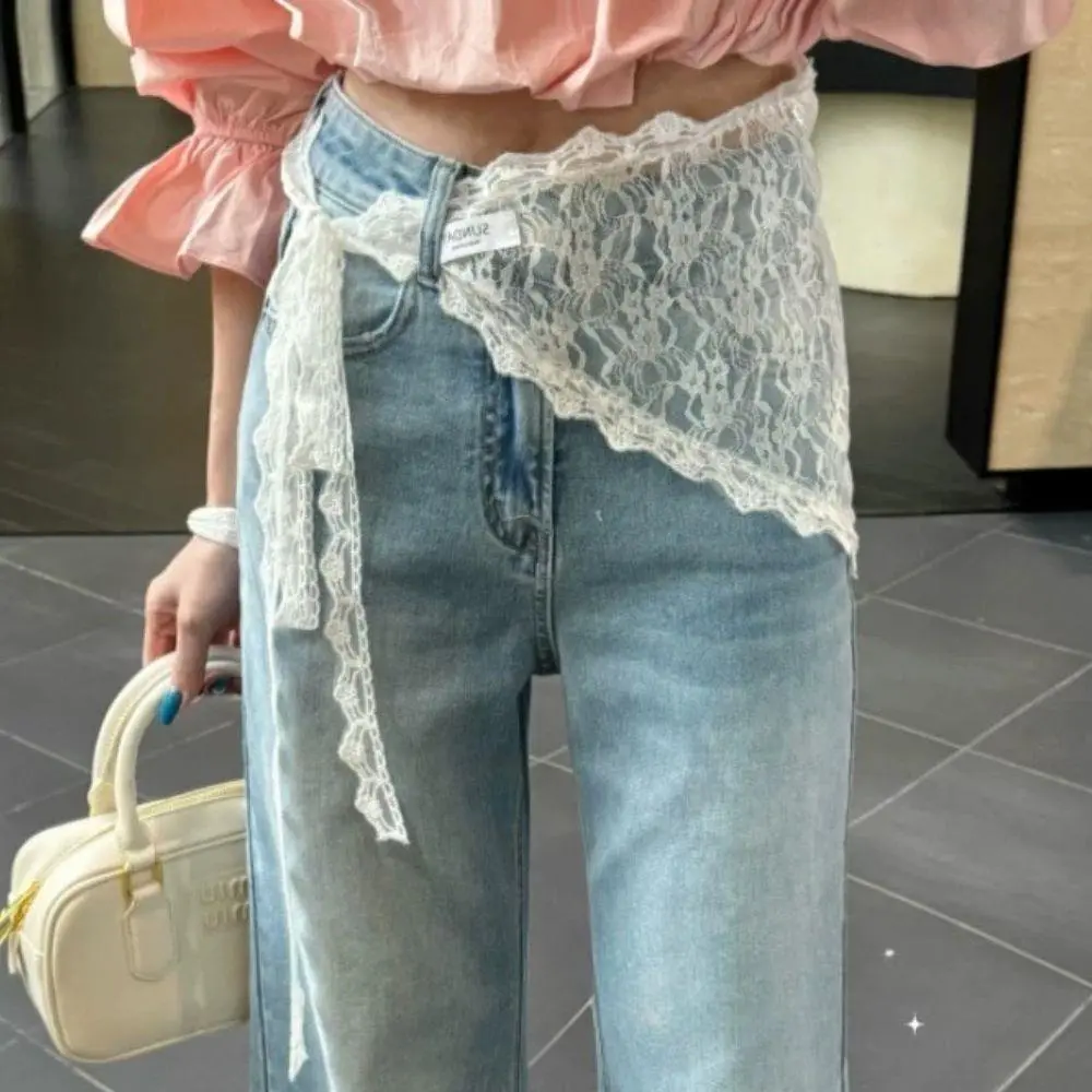 New Y2K Stacked Lace Half Skirt Women Sexy Lace Tulle Bandage Skirt Layering Butt Curtain Short Skirt Flower Triangle Hair Scarf