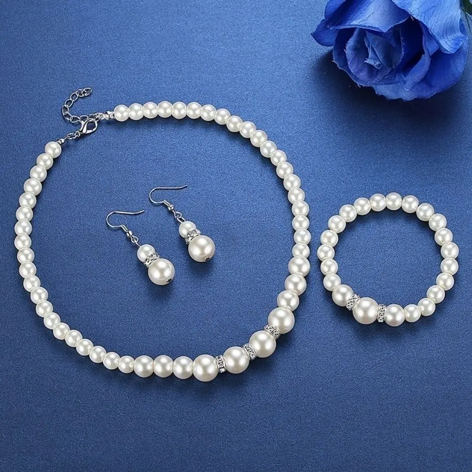 4Pcs/Set Fashion Women's Pearl Jewelry Set Simulated Pearls Earrings Necklaces Bracelets Luxury Jewelry Set Best Sellers Gift