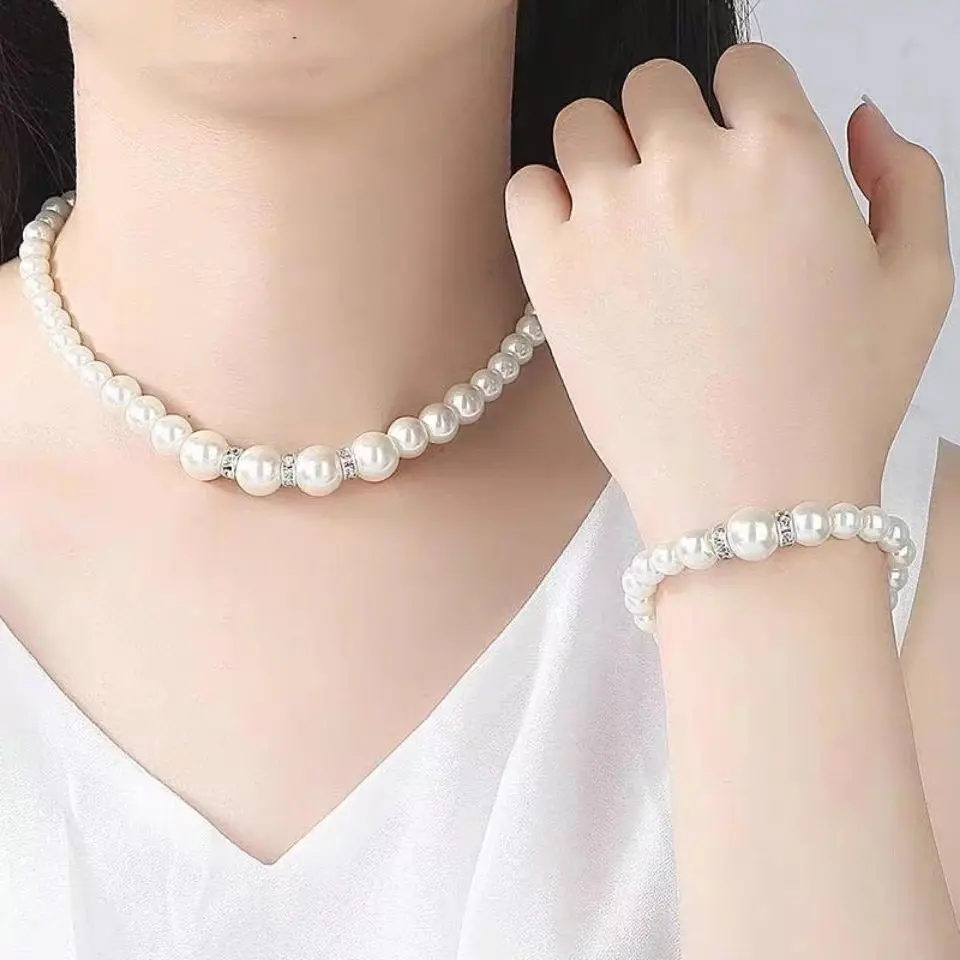 4Pcs/Set Fashion Women's Pearl Jewelry Set Simulated Pearls Earrings Necklaces Bracelets Luxury Jewelry Set Best Sellers Gift