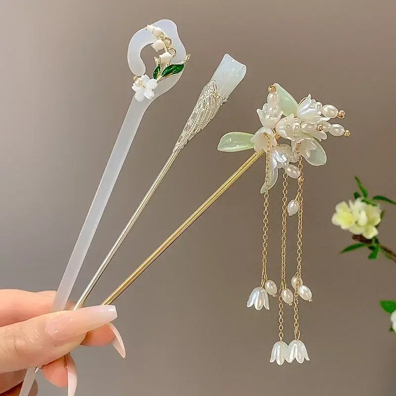 Retro Tassel Pearl Rhinestone Hair Stick Chinese Style Hairpin for Wedding Hair Accessories Charm Metal Hairpins Jewelry Women