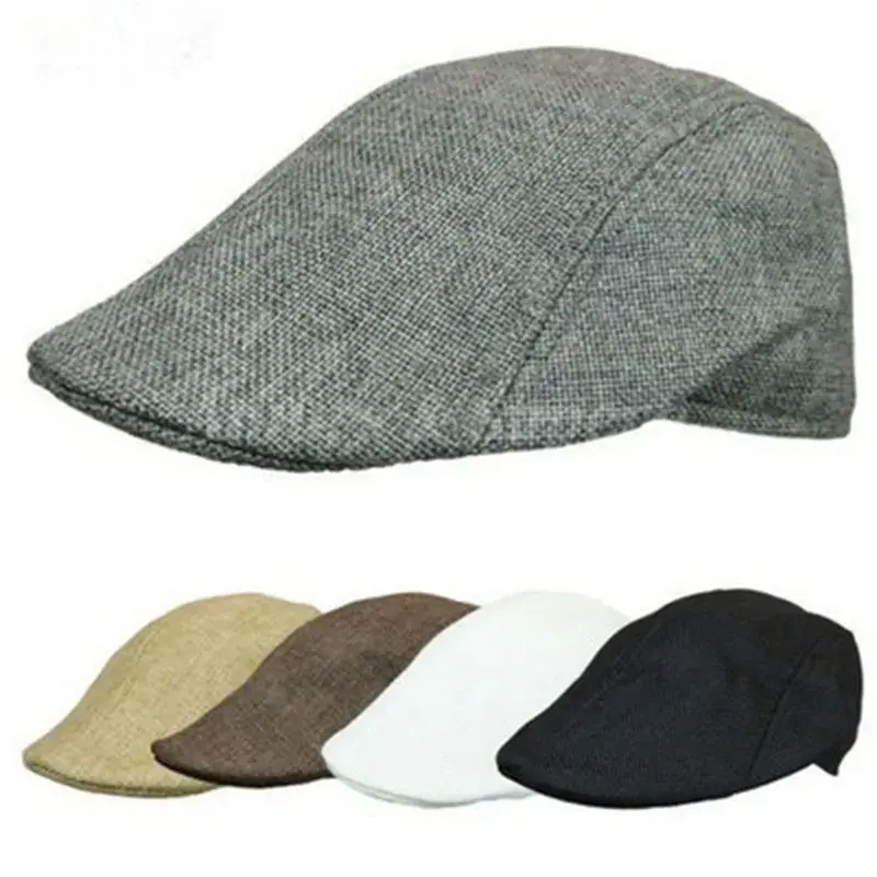 Fashion Men Berets Cap British Style British Linen Beret Fashion Flat Caps Classic Vintage Cabbie Cap Chapeau Homme Peaked Cap