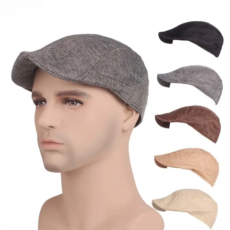 Fashion Men Berets Cap British Style British Linen Beret Fashion Flat Caps Classic Vintage Cabbie Cap Chapeau Homme Peaked Cap