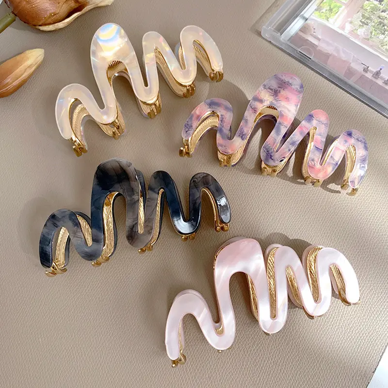High Quality Stylish Oversized Size Acetic Acid Shark Clip Disc Grip Clip Wave Fashion Hair Grip Women's Premium Sense Hair Claw