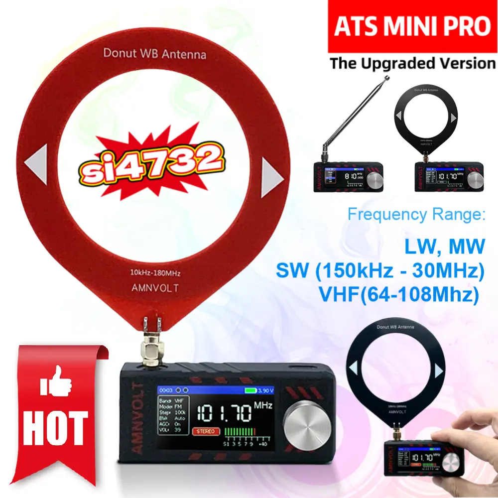 Upgraded ATS MINI PRO SI4732 0.5-108MHz LSB USB FM AM SSB DSP Radio 1.9inch IPS Screen Pocket Mini Radio Receiver with Antenna