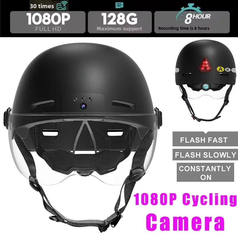 Smart Bike Helmet 1080p Camera 8 Hours Video Helmets Recorder for E-Bike Electric Scooter Helmet Safety Lights Shock Absorption