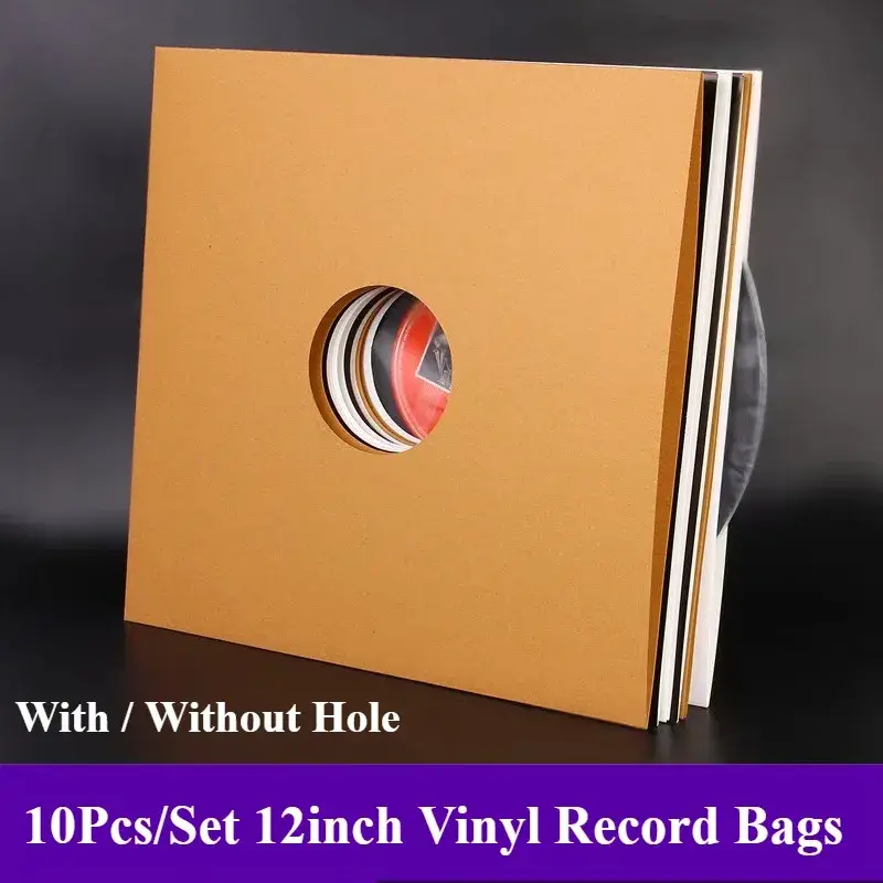LP Record Cover 12in Resealable Outer Sleeves Composite Kraft Paper Bag for LP 3LP Vinyl Record Storage Bags 10 Pieces