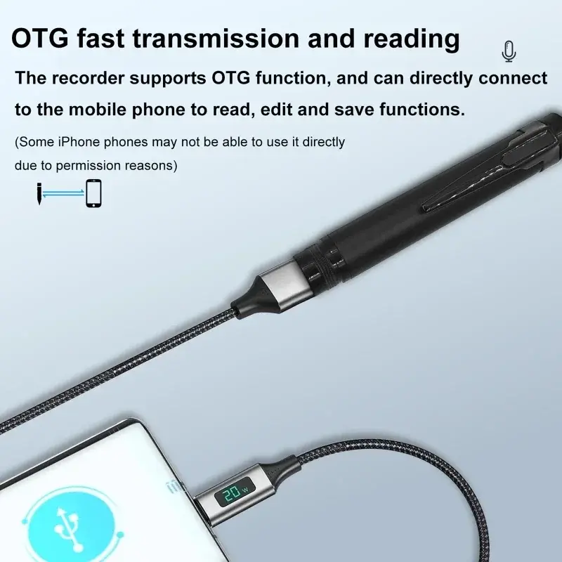 One-Touch Recording/Saving Pen+5 Replacement Refills,Data Cable,Earphones Portable Voice Recorder for Lecture Meeting Dictaphone