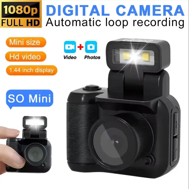 128G Mini Camera with Screen HD 1080p Portable Video Recorder with Flash Light Battery Dock Retro Ultra Compact Digital Camera