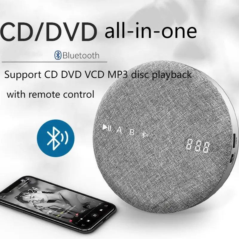 Multi-functional CD Player DVD/VCD AV Player Wireless Bluetooth USB Built-in Speaker Rechargeable Audio Player