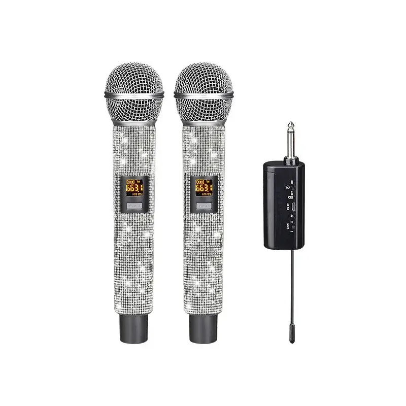 Microphone Professionnel VHF Diamond Dynamic Wireless Microphone with Receiver for Party, Wedding Church, Soundcard, Karaoke