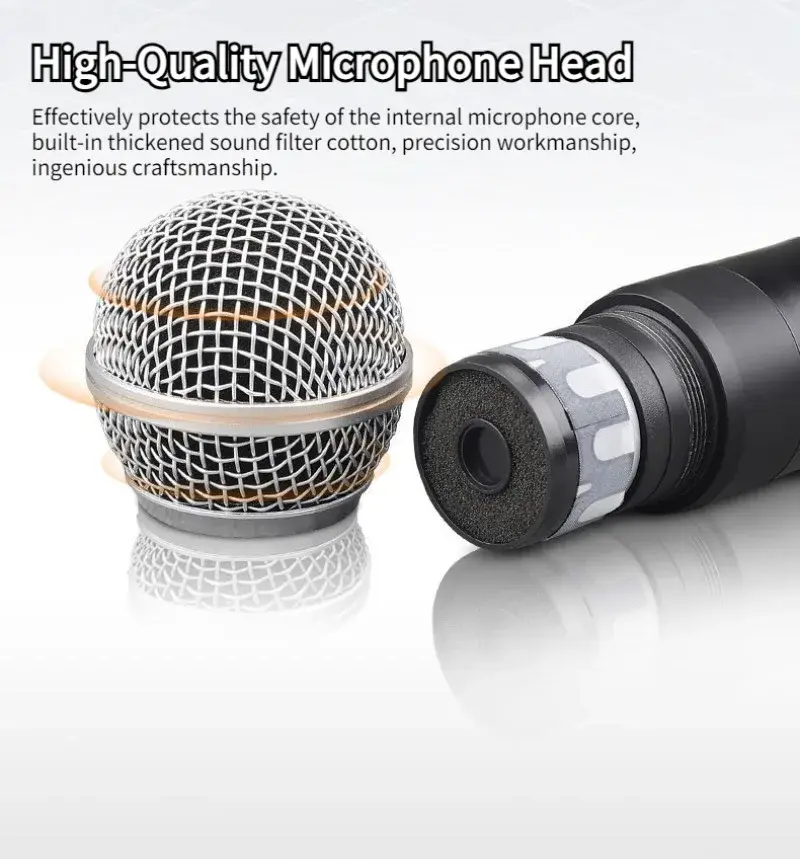 Microphone Professionnel VHF Diamond Dynamic Wireless Microphone with Receiver for Party, Wedding Church, Soundcard, Karaoke