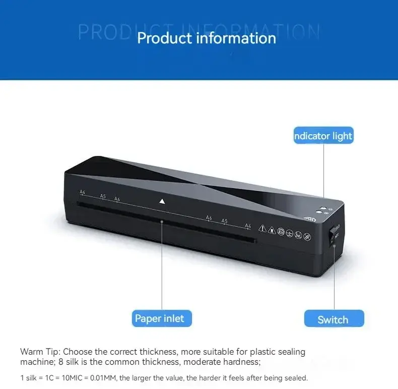 A4 Professional Thermal Office Hot and Cold Laminator for Document Photo Blister Packaging Plastic Desktop Laminator Machine Set