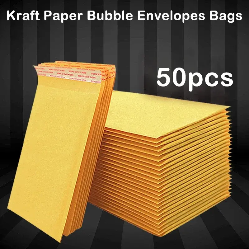50PCS Yellow Kraft Paper Bubble Envelopes Bags Different Specifications Mailers Padded Shipping Envelope With Bubble Mailing Bag