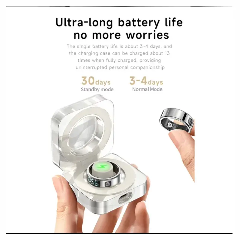 Smart Ring Charging Box 3.7V 200mAh without Charging Cable Self-Activation Charger Box Transparent with LED Light Display